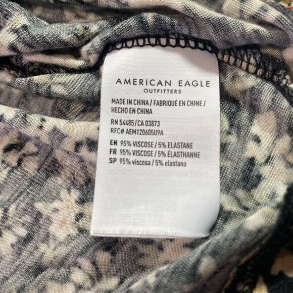 AMERICAN EAGLE Soft Sexy Slub Button Front Floral Scoop Neck Womens XS Black - Picture 10 of 11